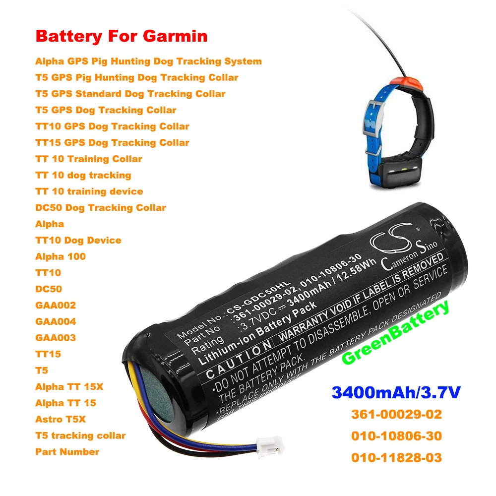 CameronSino Dog Collar 361-00029-02 2600mAh Battery Garmin for DC50 DC50 Dog Tracking Collar Alpha Alpha GPS Pig Hunting D