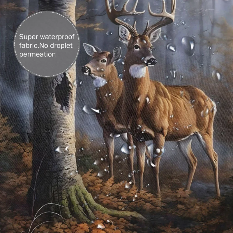 1/4pcs Deluxe Forest Deer Bathroom Accessories Set - Waterproof Shower Curtain, Non-Slip Bath Back, Toilet U-Shape Mat, Member C