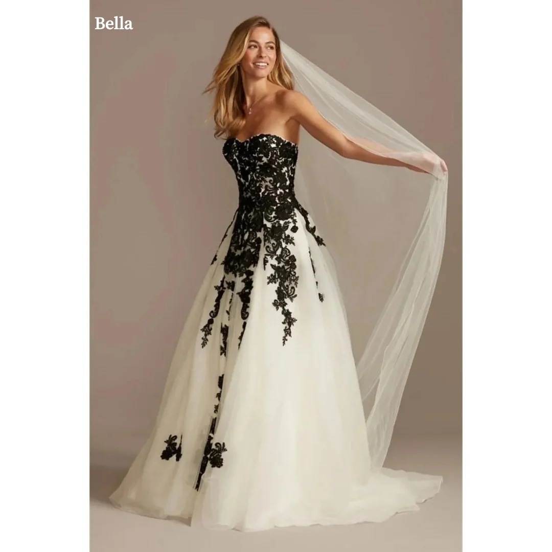 

Bella Customized Black Flowers Embroidery robes de soirée Strapless Backless Sleeveless Party Dresses Floor-Length Prom Dress