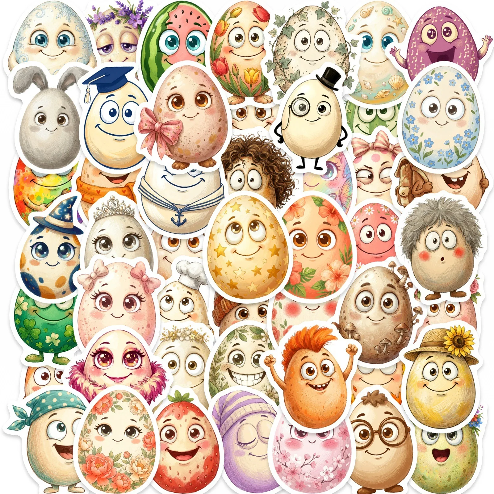 50/100 Pcs New Cute Personified Egg Easter HD Colorful Stickers for Diary Phone Laptop Phone Case Scrapbook Waterproof Decals