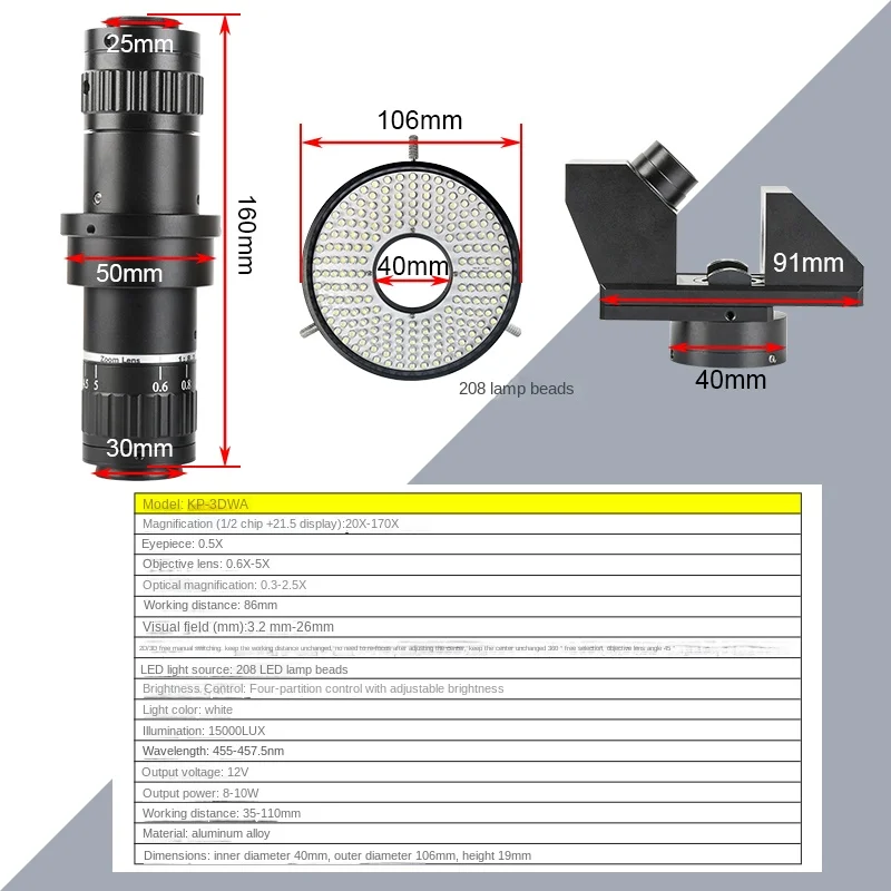 continuous zoom 360 rotation of industrial lens of 2D/3D microscope.