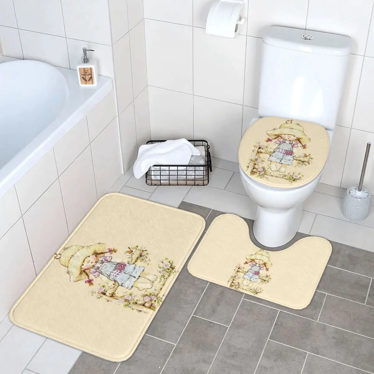 

Kawaii Sarah Kay, 3-х предметный коврик для ванной, набор для ванной комнаты, крышка для унитаза, домашний декор, нескользящий ковер, напольный коврик