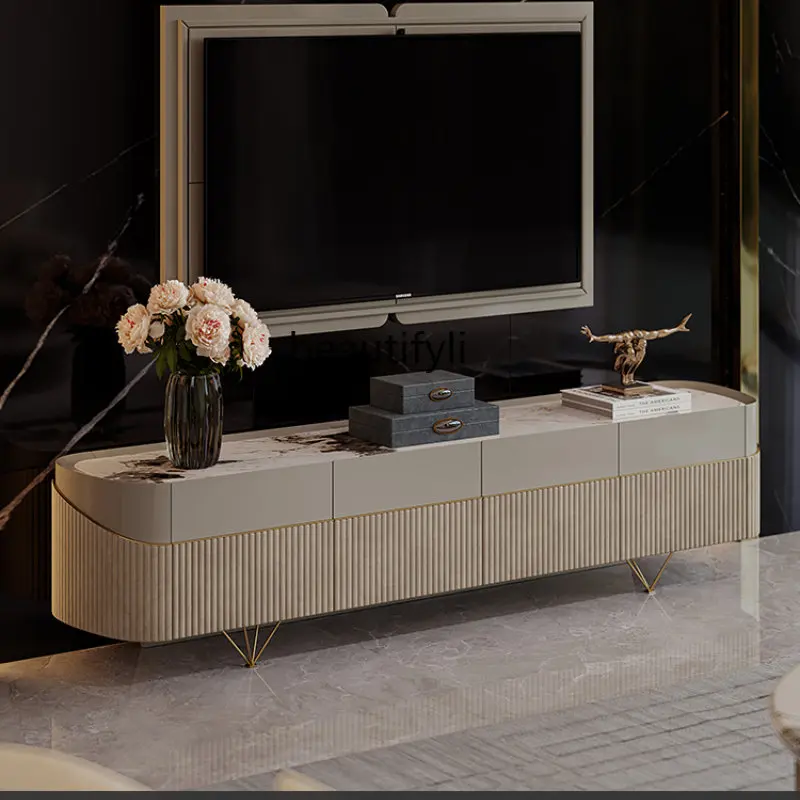 Light Luxury TV Cabinet Marble Living Room Fashion Post-Modern Italian Designer Baking Finish Tea Table Combination