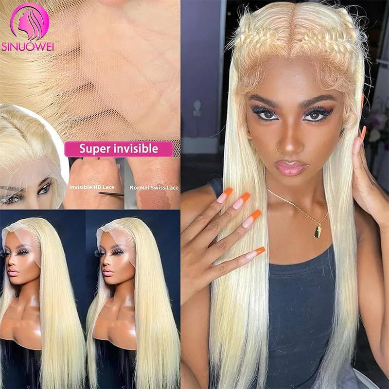 613 Blonde Full Lace Straight Human Hair Wigs Pre Plucked Lace Frontal Human Hair 180% Density Straight Blonde Lace Front Wigs