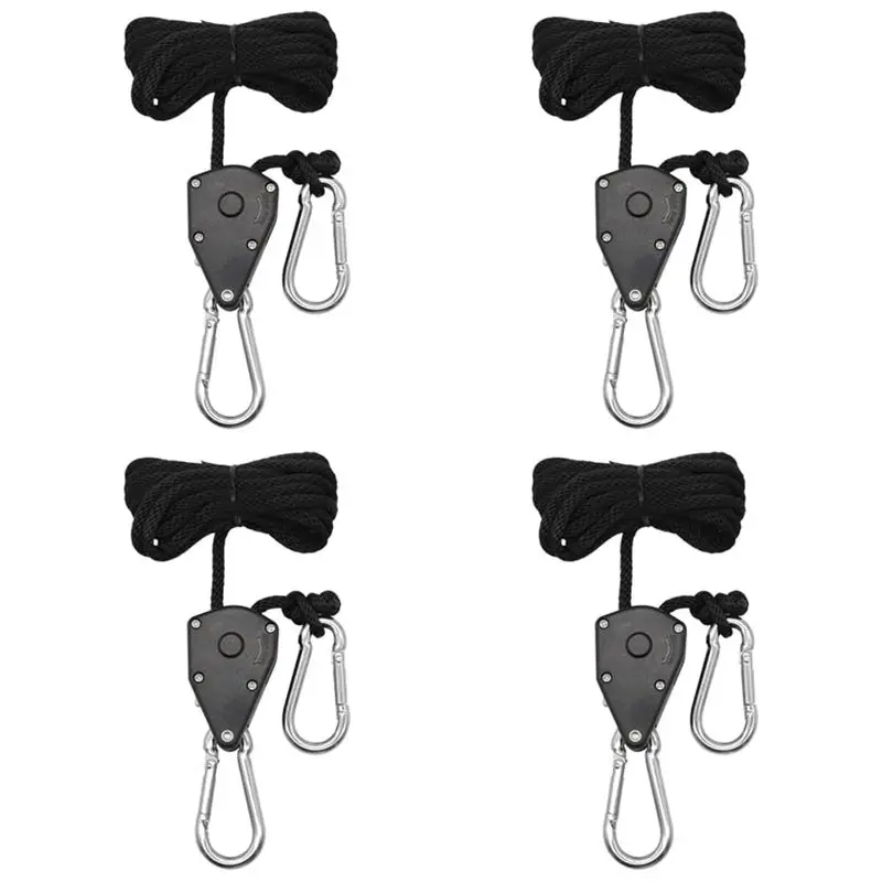 ABGE-4 Pack 1/8 Inch Adjustable Lifting Rope Hanger Ratchet Grow Light Fixtures, Reinforced Metal Internal Gears