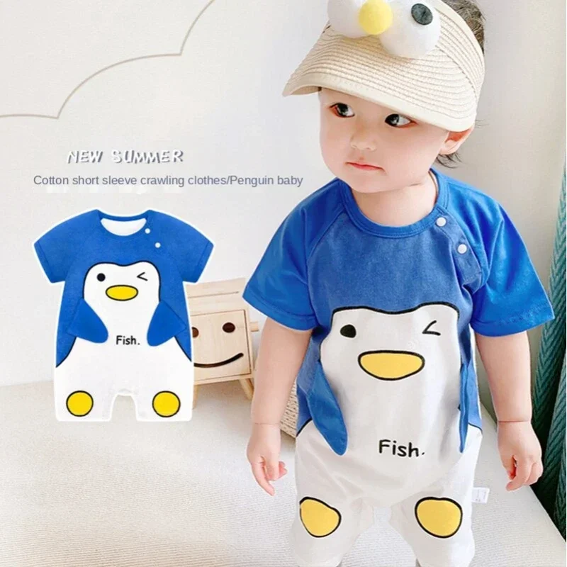 

Cotton Newborn Baby Boy Cartoon Penguin Short Sleeve Romper Baby Girl Clothes 0-24M