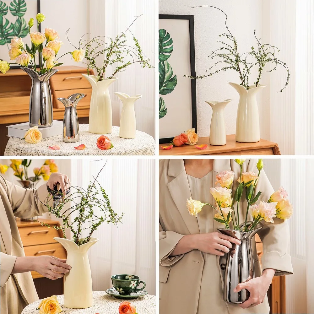 

Nordic Luxury Silver Vase, Modern Living Room Dining Table Decor for High-End Home