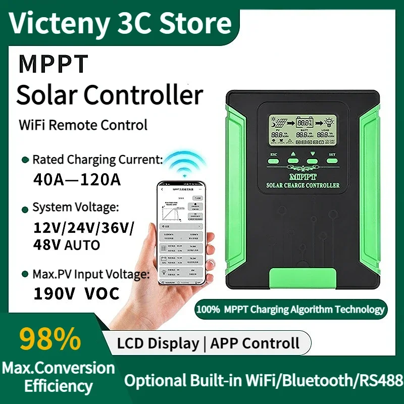 

12V/24V/36V/48V WIFI MPPT Solar Charge Controller 40/50/60A Solar Panel Battery Regulator LCD USB for Lifepo4 Lead Acid Lithium