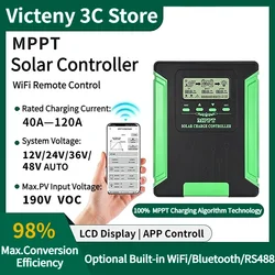 12V/24V/36V/48V WIFI MPPT Solar Charge Controller 40/50/60A Solar Panel Battery Regulator LCD USB for Lifepo4 Lead Acid Lithium