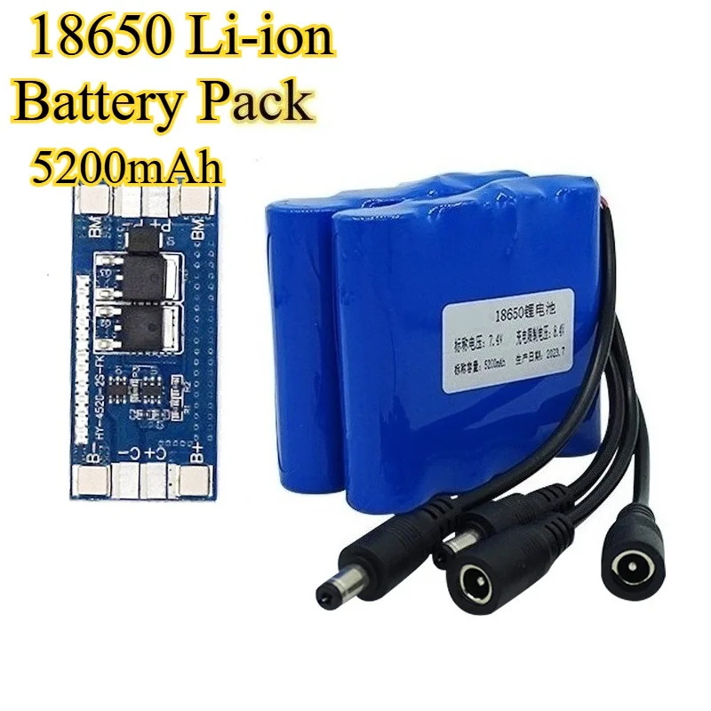 

7.4V/8.4V 5200mAh 18650 Li-ion Battery Pack 2S2P for LED Light Bar Photography Lighting Solar Lamp High Capacity Long Lasting