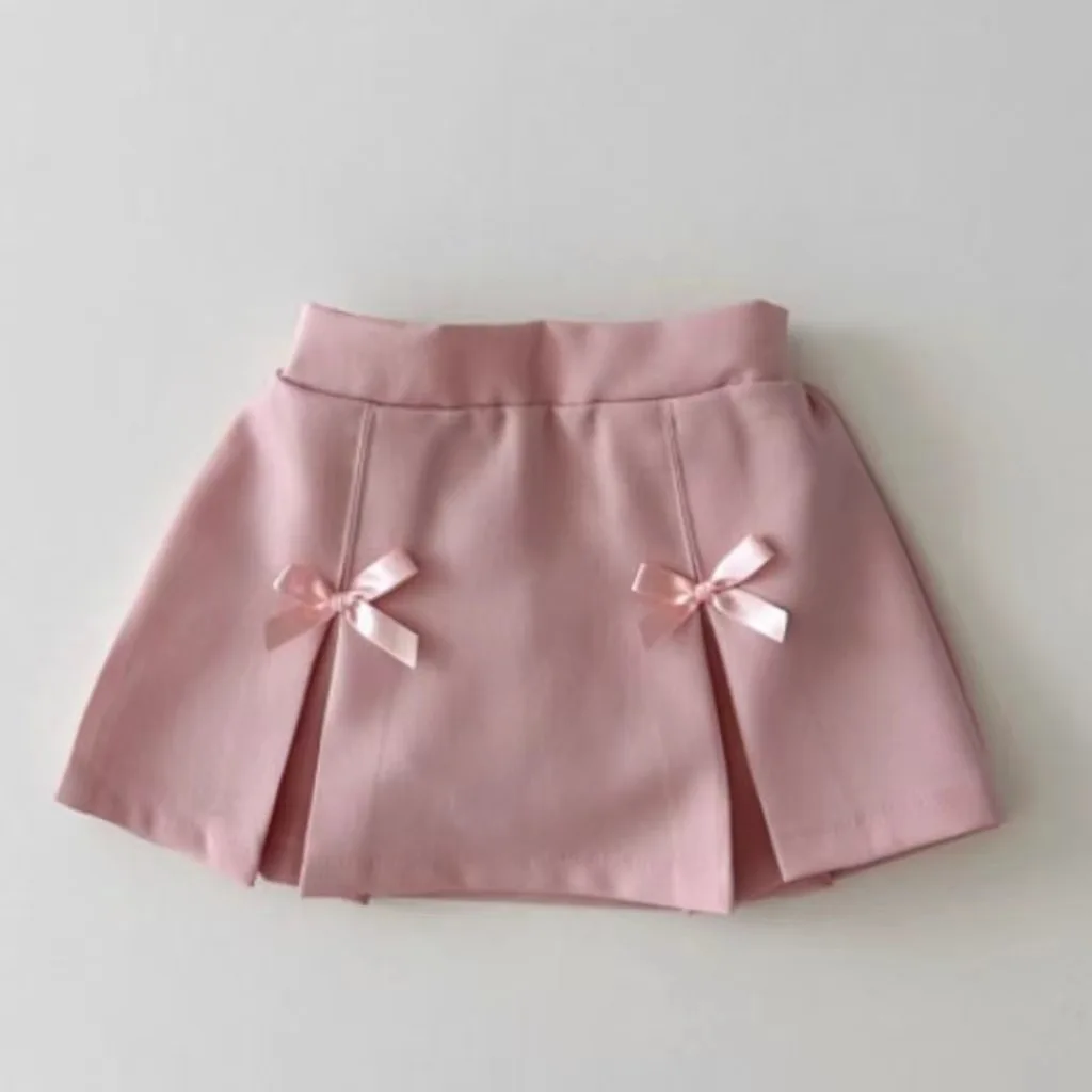 2024 Summer New Baby Girl Sweet Pleated Skirt Children Fashion Casual Skirt Preppy Style Kids Girls Cute Bow Skirts Infant Skirt