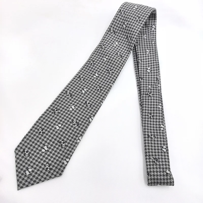 Panda Houndstooth Check Tie Mens Gray Panda Print Designer Necktie Self-Tie Handmade Business Necktie 8cm 100 Percent Polyester