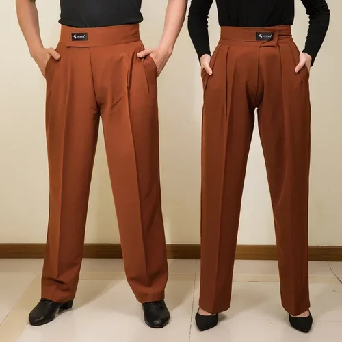 Imagen 2 del producto Pantalones de baile latino para hombres y mujeres, Ropa de baile de salón para adultos, competición de baile de cintura alta, color negro, Cha, Salsa, vals