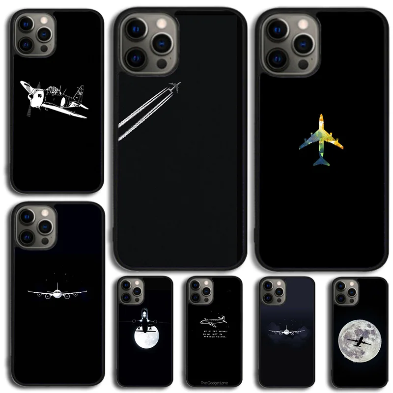 Aircraft Plane Airplane Black Phone Case Cover For iPhone 15 14 SE 2020 XR XS 11 12 13 Mini Pro MAX 6 7 8 Plus