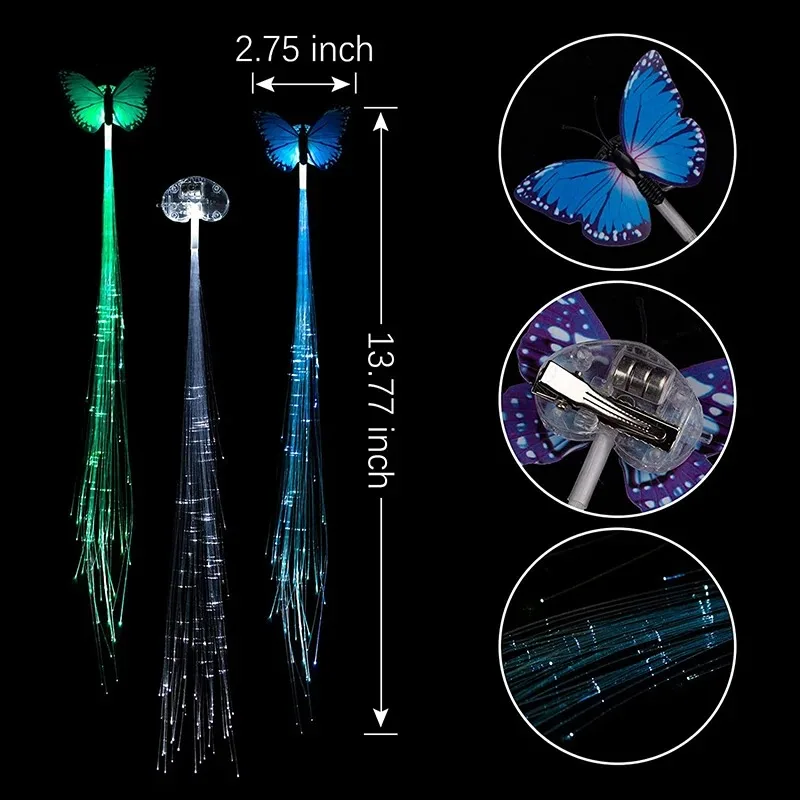 1-10PCS LED Glowing Hair Braid Neon Rope Light Glow in Dark for Halloween Xmas Decoration Party Favor Rave Accessory - view 2