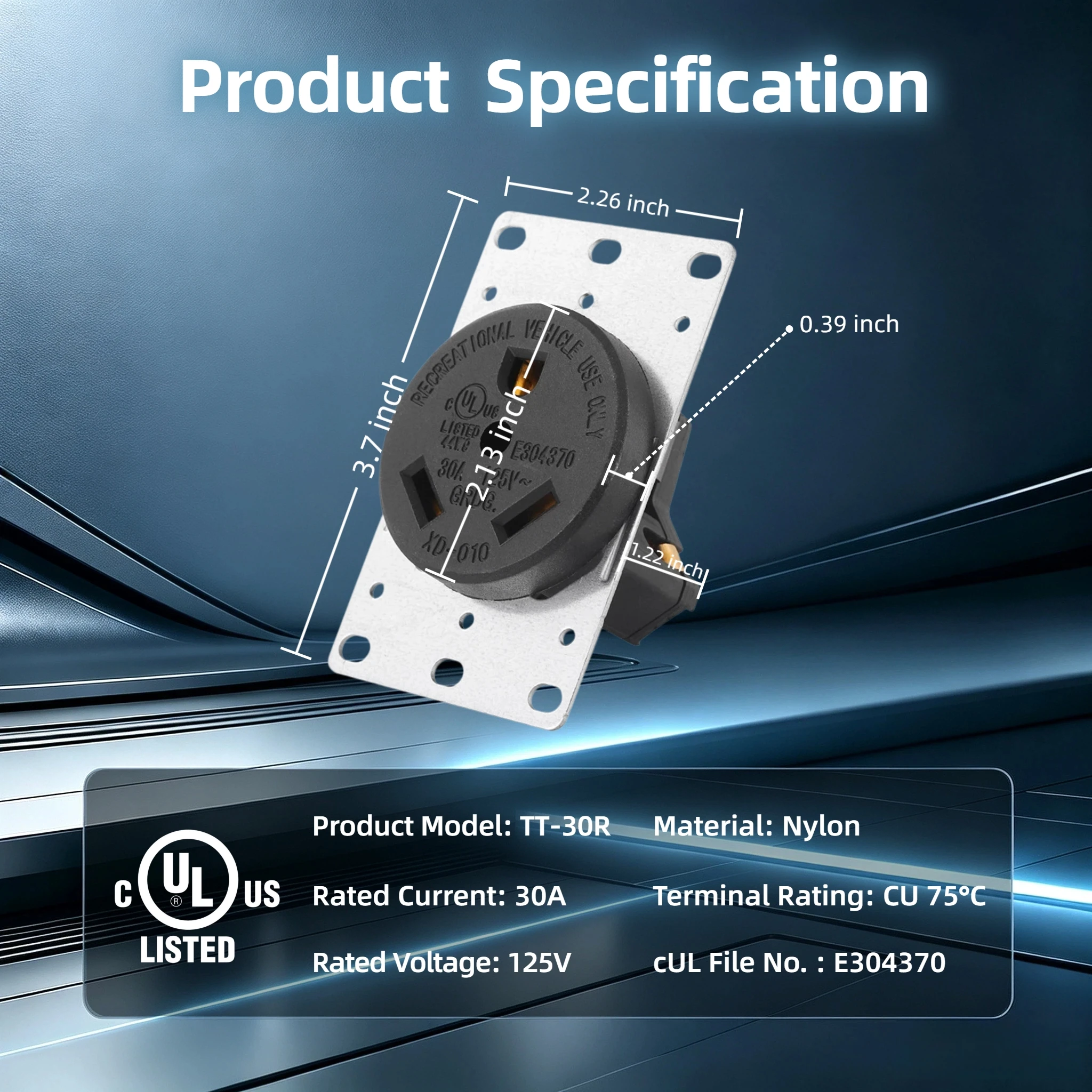 US NEMA TT‑30R Outlet 30A 125V 2-Pole 3-Wire Industrial Grade Receptacle for EV Charger, Dryer, Welder