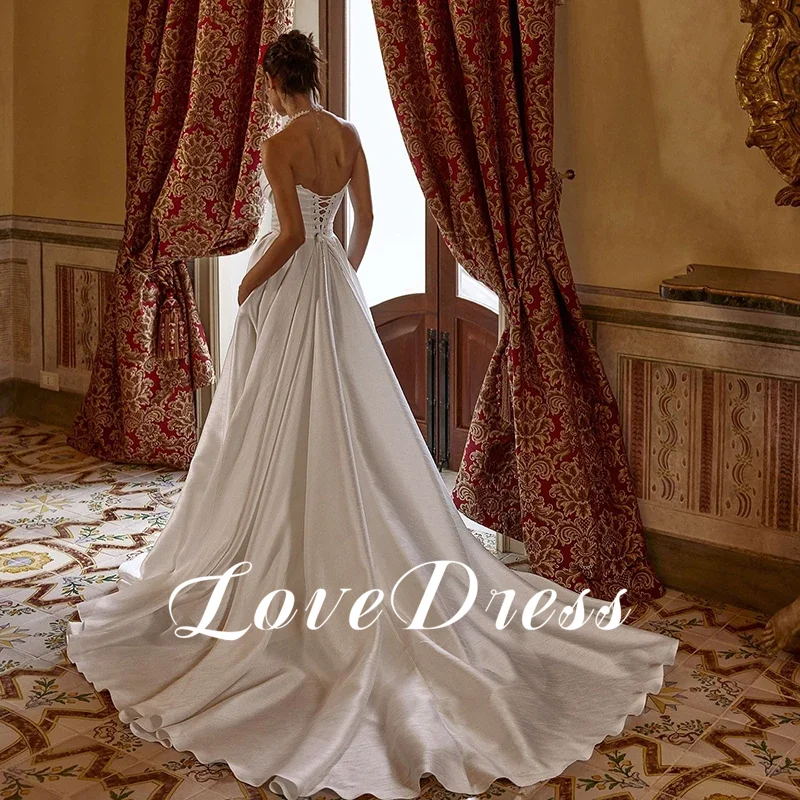 LoveDress Simple Satin Strapless Wedding Dress Sexy Open Back With Lace Up Pleated Bride Gown Cutsom Made Vestido Customized