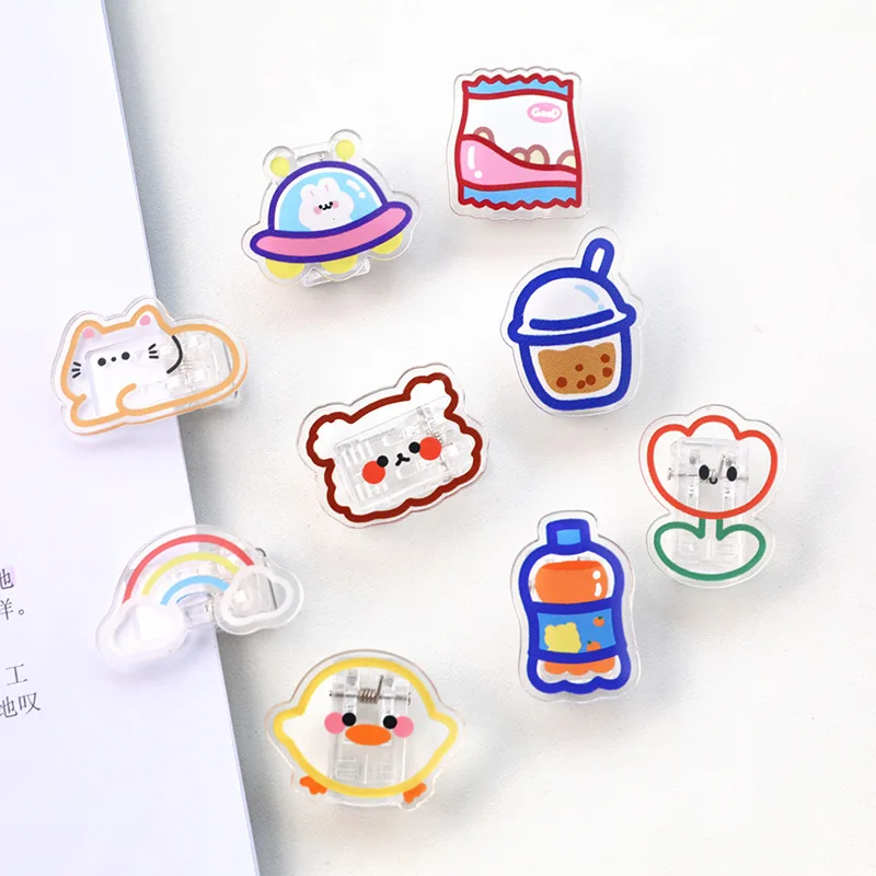 30 Pcs Acrylic Clips Paper Clips Clip for Book Stationery School Office Supplies Cartoon Student Paper Document Stationery