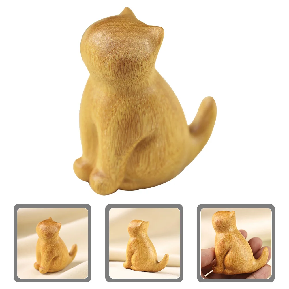 

Sandalwood Small Statue For Desktop Home Office Decor Miniature Cat Ornament Ornament Retro Wood Cat Decoration