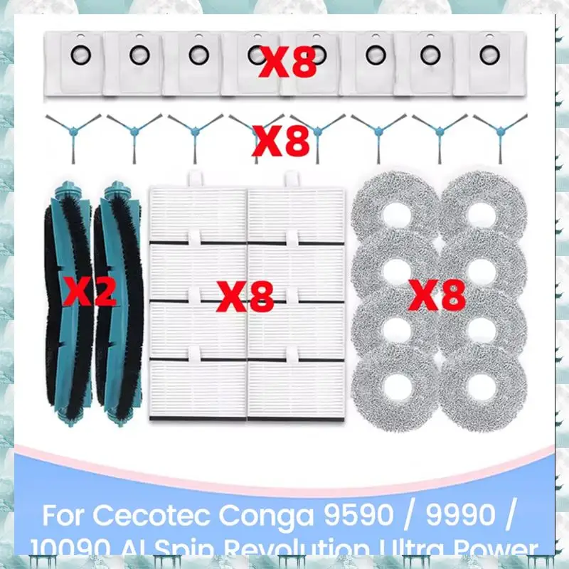 

Caci For Cecotec Conga 9590/9990/10090 AI Spin Revolution Ultra Power Vacuum Cleaner Parts Brush HEPA Filter Mop Cloth Dust Bag