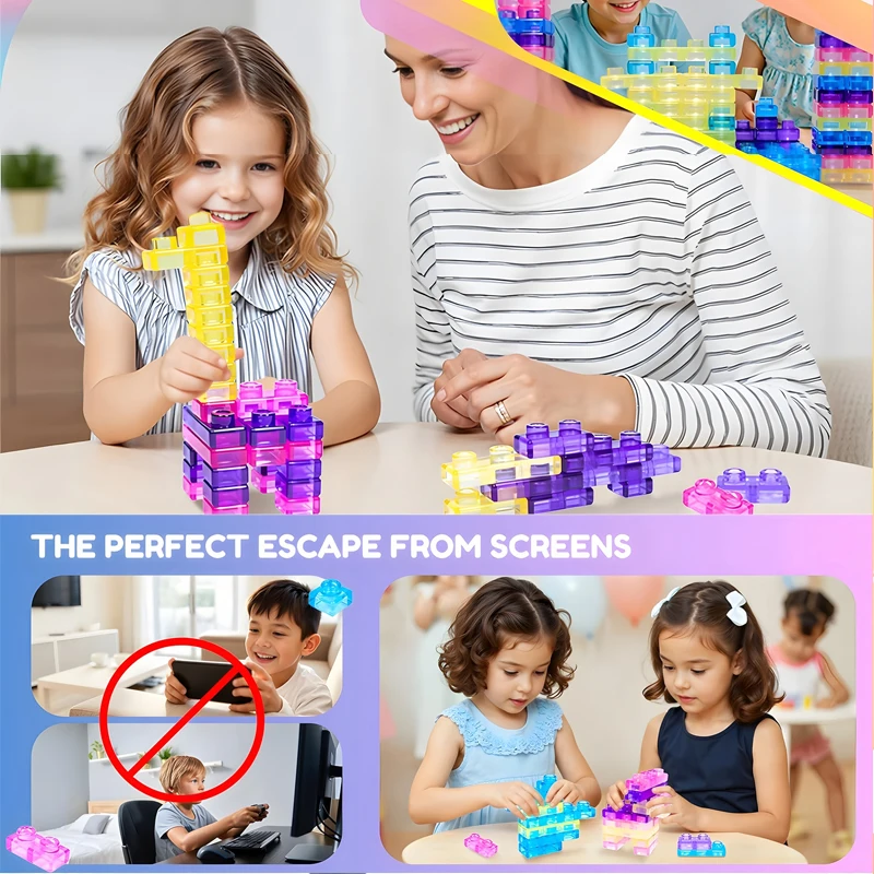 Squishy Jelly Building Blocks Soft Stretchy Sensory Toys Set Squeezable & Stretchable Construction Playset Puzzle Blocks view 5