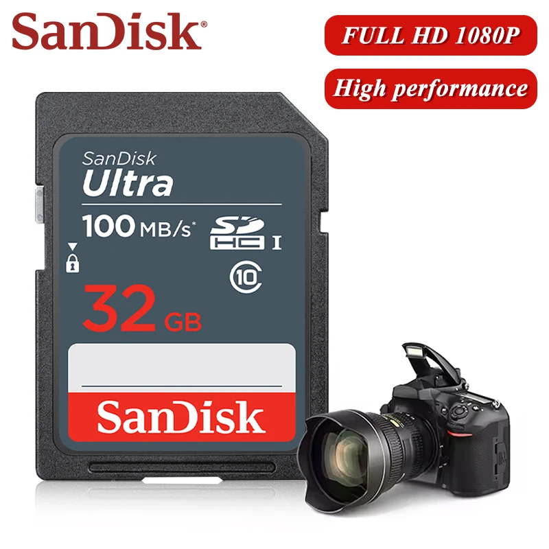بطاقة ذاكرة SanDisk Ultra SDHC أصلية 100% بسعة 16 جيجابايت و32 جيجابايت وبطاقة ذاكرة SDXC سعة 64 جيجابايت و128 جيجابايت و256 جيجابايت بحد أقصى 100 ميجابايت/ثانية وبطاقة فلاش كاميرا SD بطاقات UHS-I
