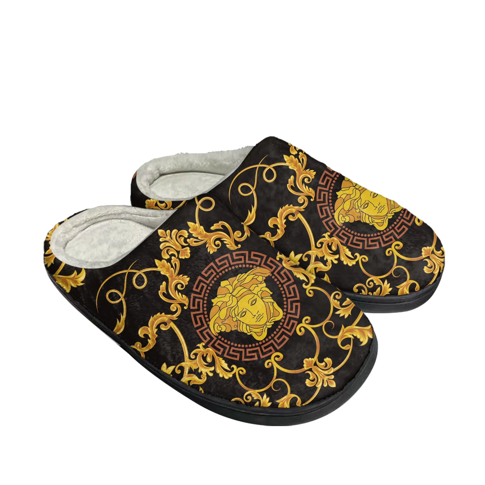 Luxury Golden Floral Prints Home Cotton Slippers Mens Womens Plush Bedroom Casual Keep Warm Shoes Thermal Slipper Custom Shoe