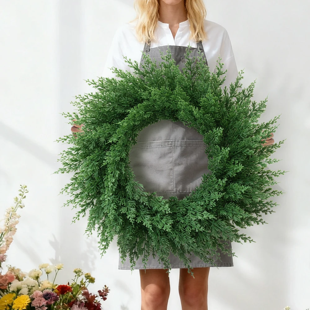 

Large Real Touch Christmas Cedar Wreath Artificial Cedar Wreaths Fake Pine Needles Wreath for Door Wall Windows Home Xmas Decor