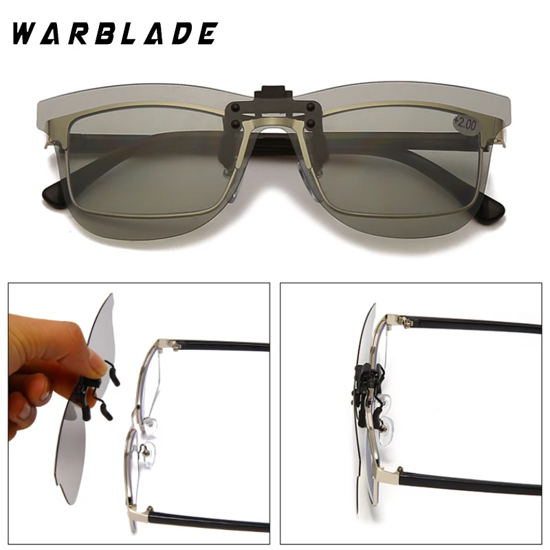 

New Men Women Polarized Clip-On Sunglasses Flip Up Rimless Sunglasses Photochromic Clip On Sun Glasses For Driving Fishing UV400