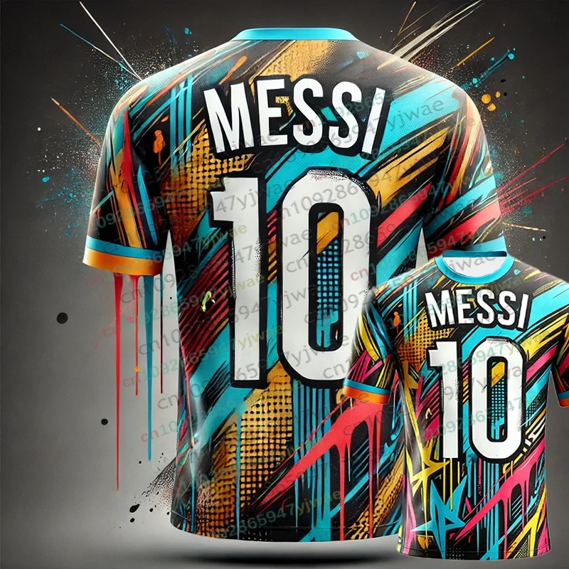 2026 Sonderedition Graffiti Messi Nr.10 Fußballtrikot Trainingsuniform Atmungsaktiv Übergroß Unisex Sport Erwachsenen- und Kinder-Set T-Shirt – Detail 7