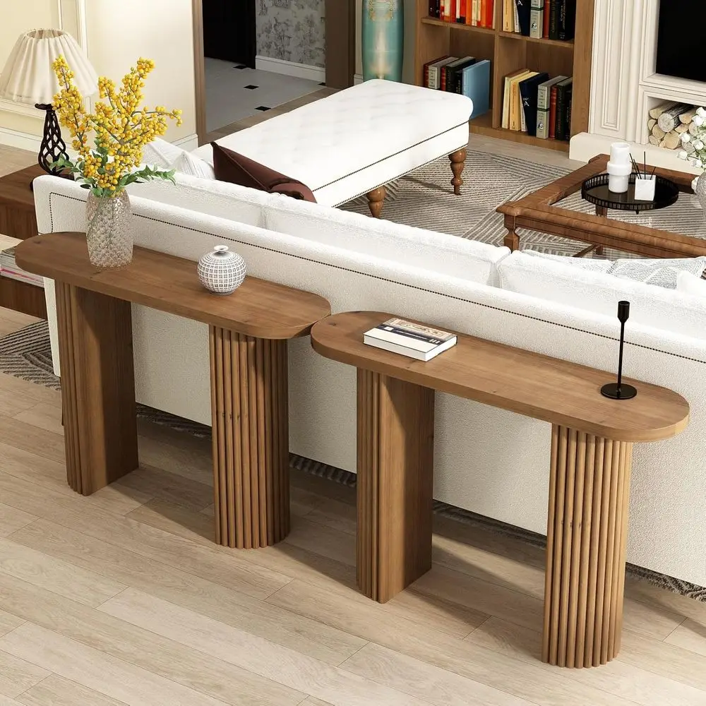 طاولة مدخل حديثة من الخشب الصلب - 39.2 مستديرة، مثالية لخلف الأريكة أو المدخل #3