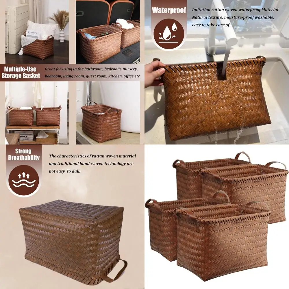 

Handwoven Clothes Basket Laundry Hampers Large Wicker Storage Baskets for Shelves Blankets Closet Storage Bins Car Bedroom Bathr