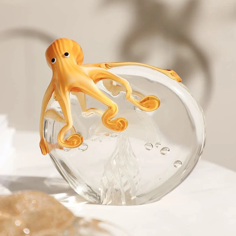

Luxury Glass Art Ocean Sea Animal Figurine Sculpture for Living Room Home Decor Creative Craft Ornament for Wine Cabinet Shelf