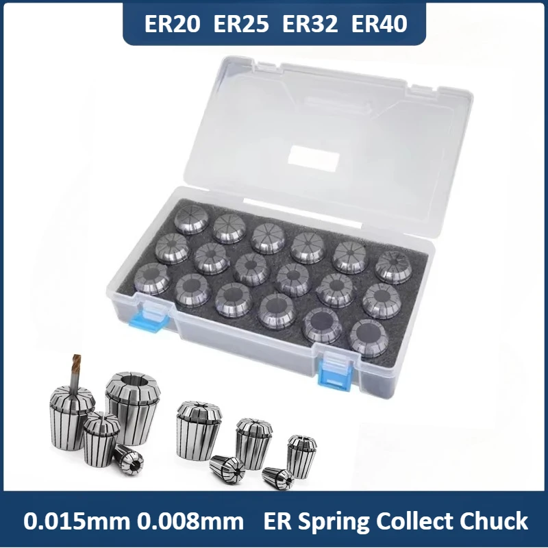 

ER25 ER32 ER40 Набор цанг ER20 ER25 ER32 ER40 Высокая точность 0,015 мм 0,008 мм Держатель инструментов Зажимной патрон ER для сбора пружин