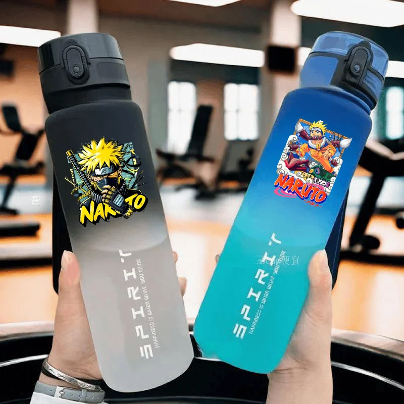Botella de agua Naruto de 800ML con pajita, botellas deportivas portátiles para exteriores, taza para beber con estampado de dibujos animados de Anime, regalos de cumpleaños