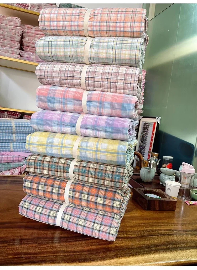 100% Cotton Plaid Fabric By The Meter for Quilt Covers Pillowcases Curtain Sewing Washable Breathable Comfortable Textile Cloth