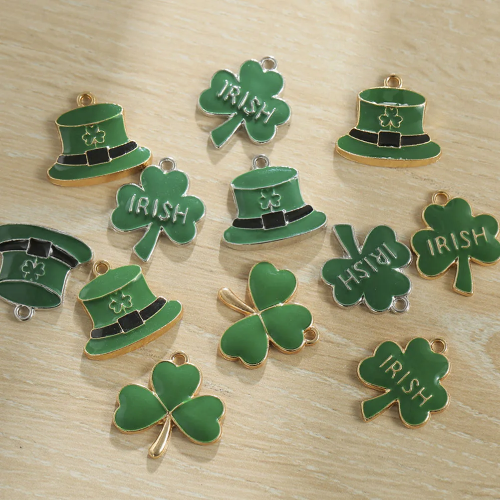 

20pcs St. Patrick'S Day Irish Charms Green Three Leaf Shamrock Pendants For Jewelry Making Necklace Bracelet Earrings