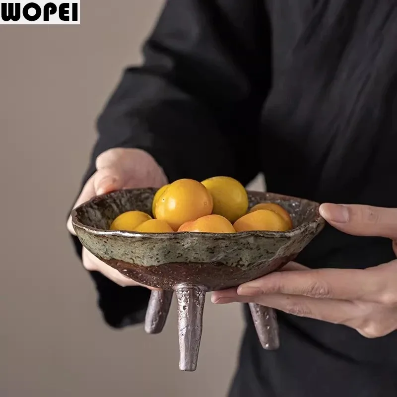 Three Legged Ceramic Bowl Fruit Plate Refreshment Tray Dried Fruit Plate Salad Bowls Teapot Tray Snack Bowl Pastry Plates Dish