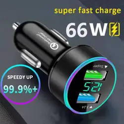 Cargador USB para coche de 66W, dispositivo de carga rápida PD QC3.0 con pantalla de voltaje LED, toma de encendedor de cigarrillos de 12V/24V, Cargador Universal para teléfono