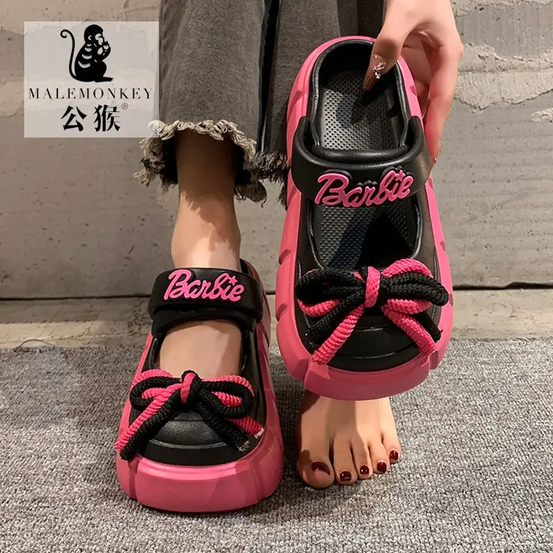 

2024 Kawaii Barbie Summer Bow Barbies Baotou Elevated Slippers Y2K Women Cartoon Outdoors Sand Slippers Birthday Girl Gifts Toys