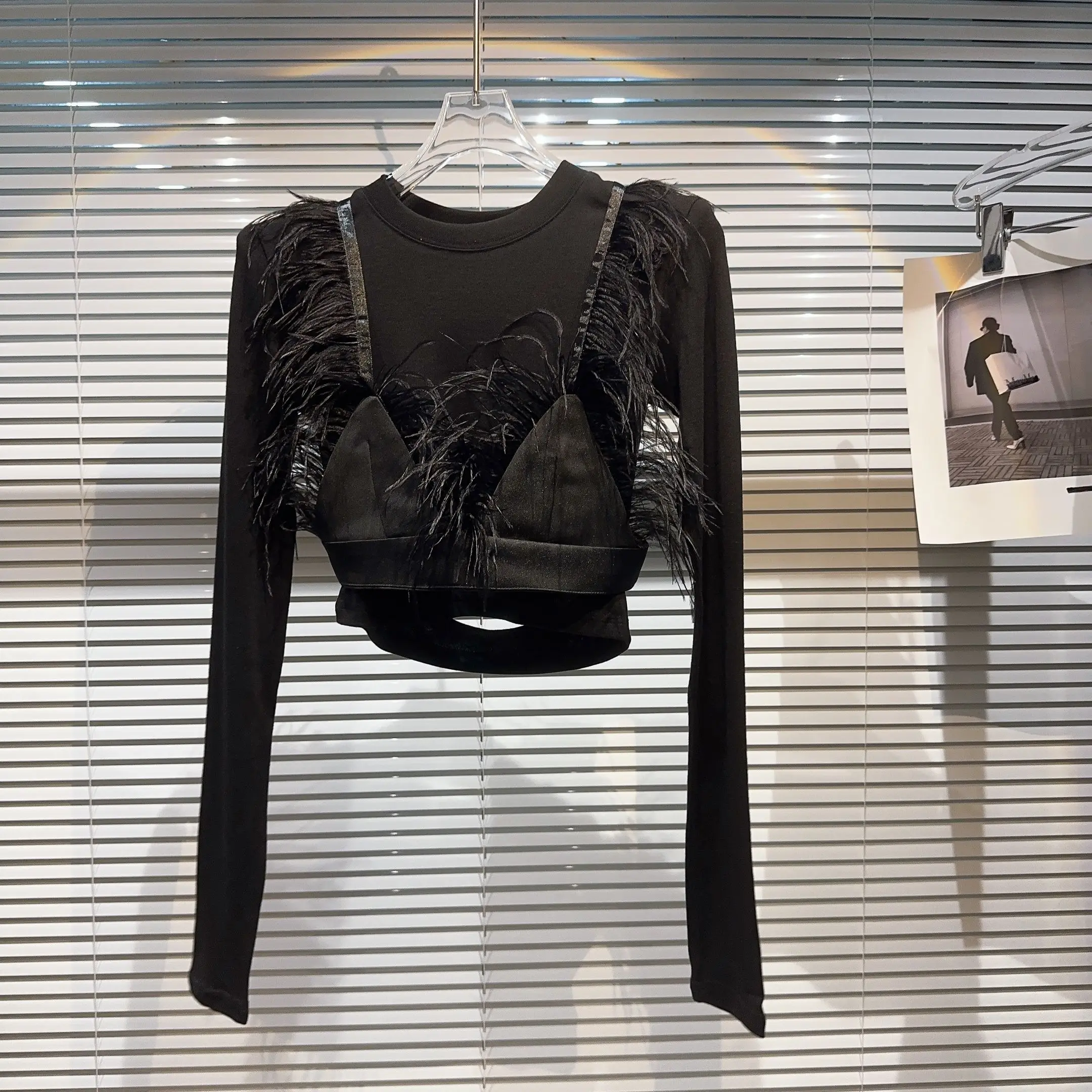 

Осень 2023, новинка Sle Small Fraance Sle, женский комплект из жилета и длинной футболки Sve, хлопковая эластичная круглая футболка Ne Regular L...