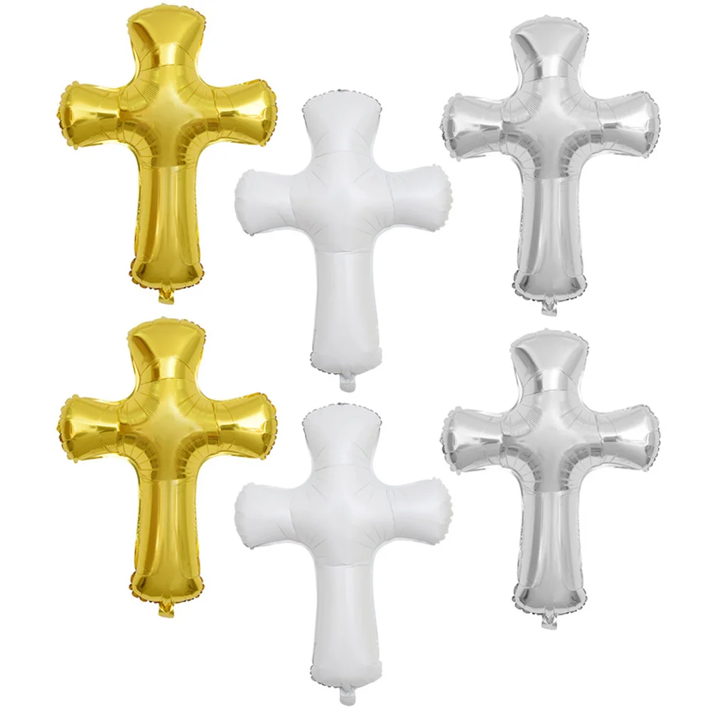 

6 Pcs Balloons Gold Decor Big Giant Party Ornament Large Cross for Communion Child Baby Girl