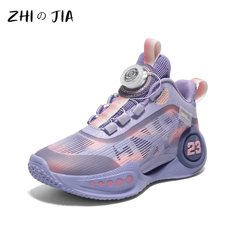 Summer New Rotating Buckle Children's Sports Shoes Boys Mesh Breathable Sneaker Fashionable Anti Slip Running Footwear