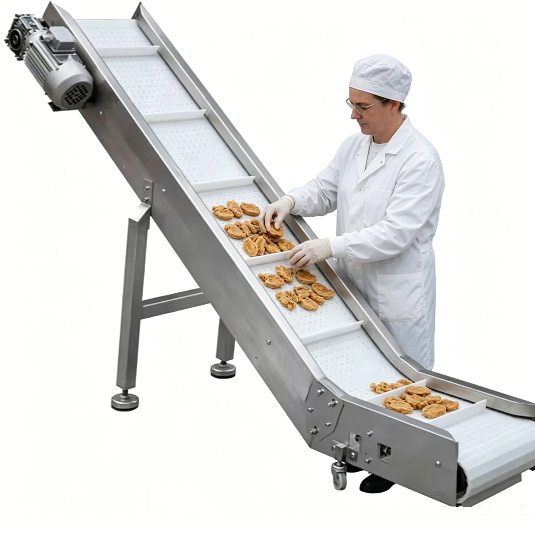 Large Hopper Rubber Material Food Grade Stainless Steel Inclined Conveyor Belt
