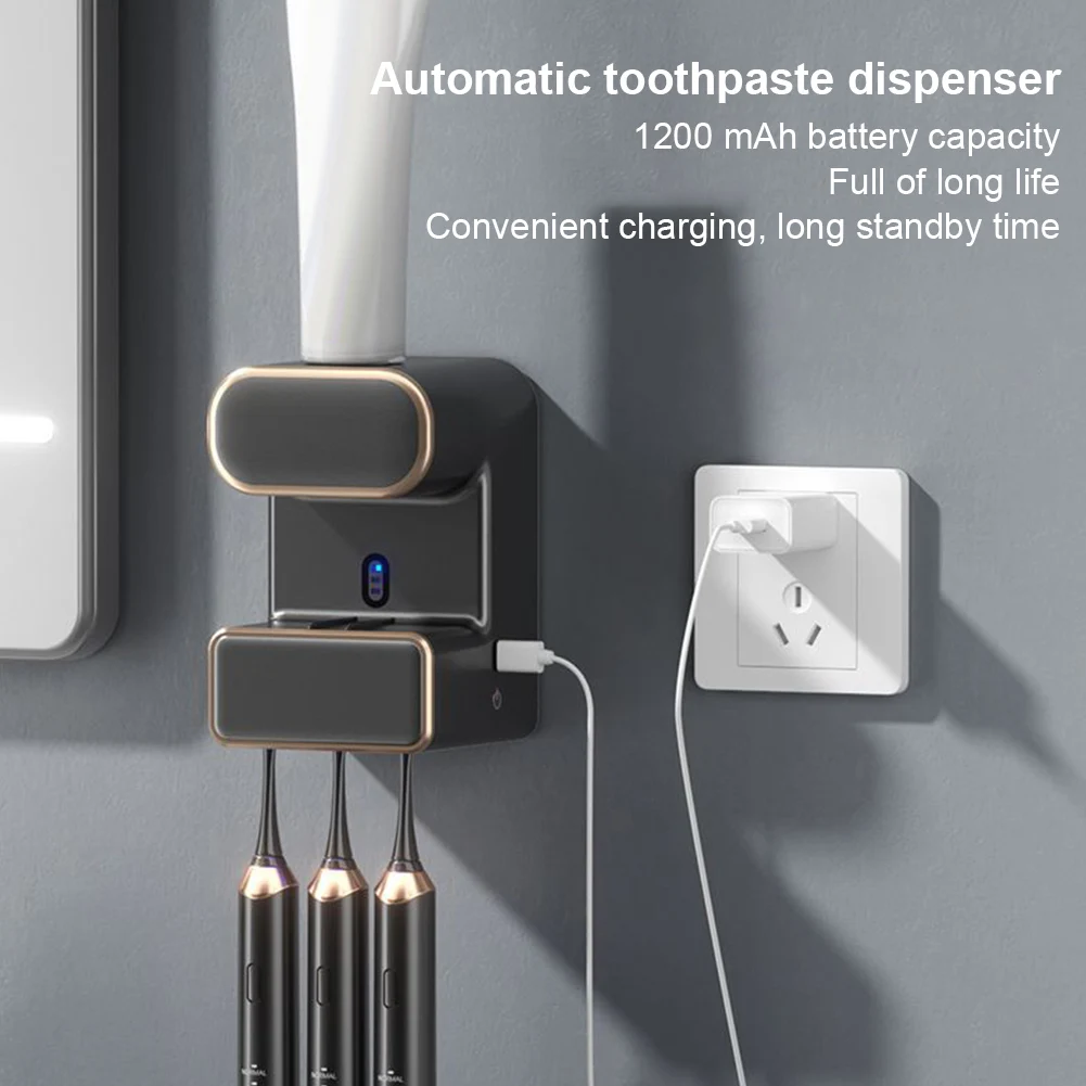 Automatic Toothpaste Dispenser Smart Sensor Electric Toothpaste Dispenser USB Charging Toothbrush Storage Holder for Kids Adults