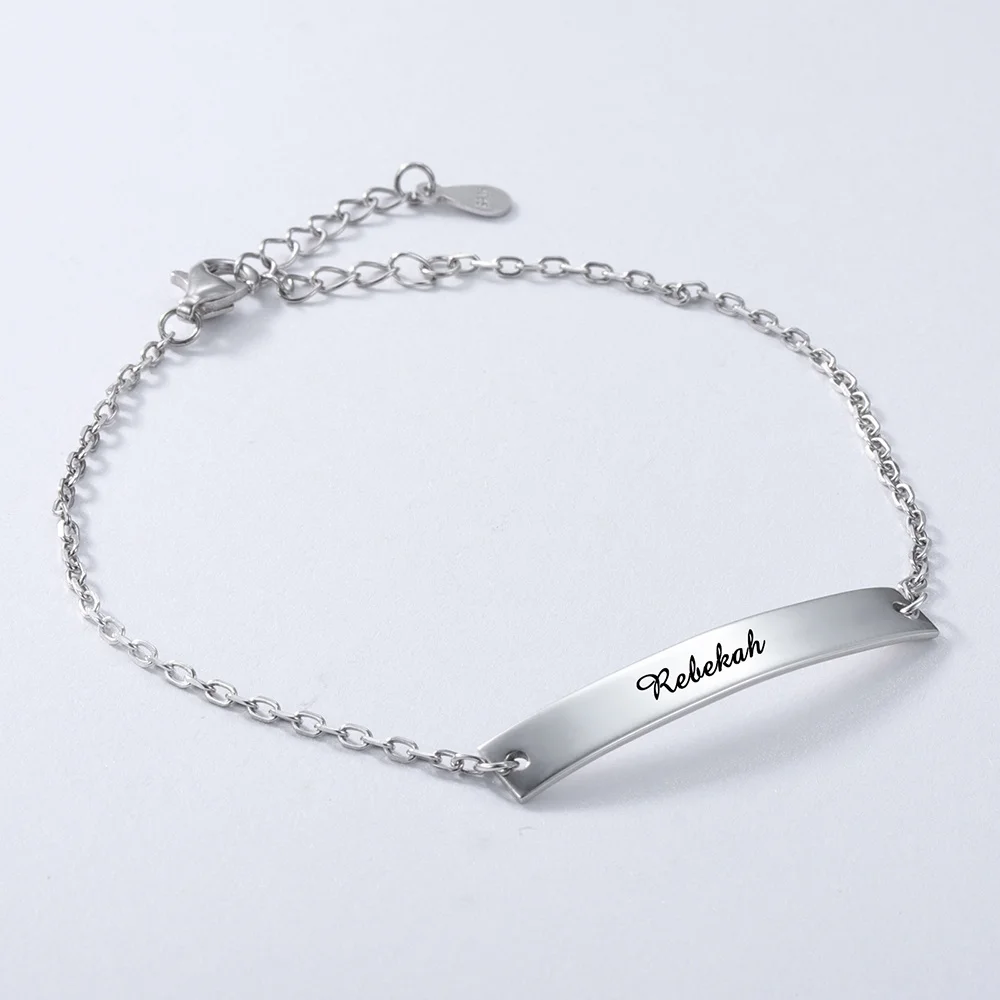 925 Sterling Silver Personalized Custom Engraved Name Delicate Friendship Bracelet, Minimalise Jewelry Gifts for Women Girls