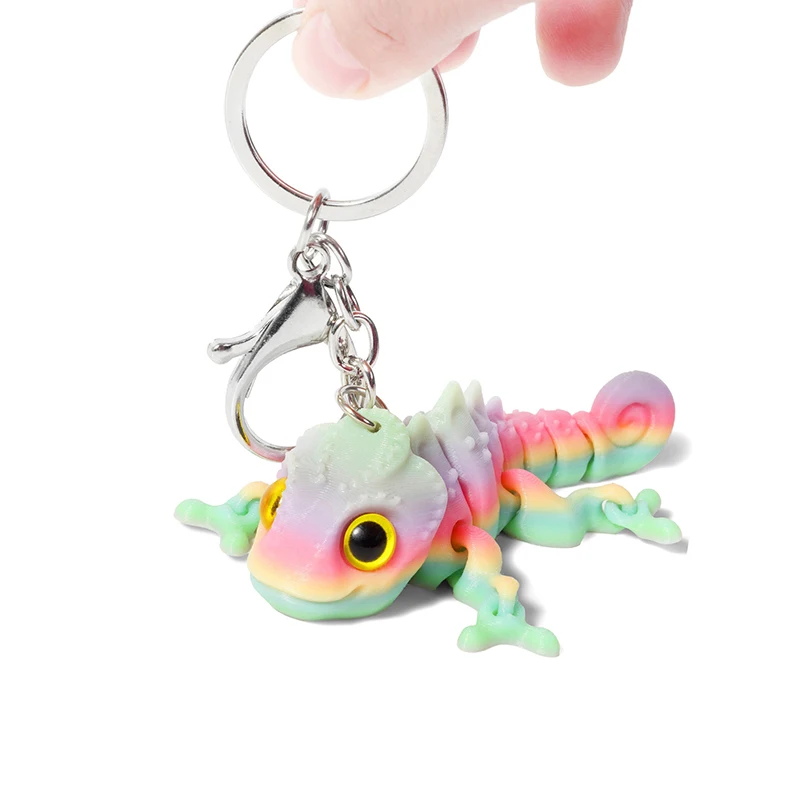 Cartoon 3D Print Chameleon Doll Keychain Bag Charm Movable Joints Creative Unique Backpack Decoration Accessories Gifts