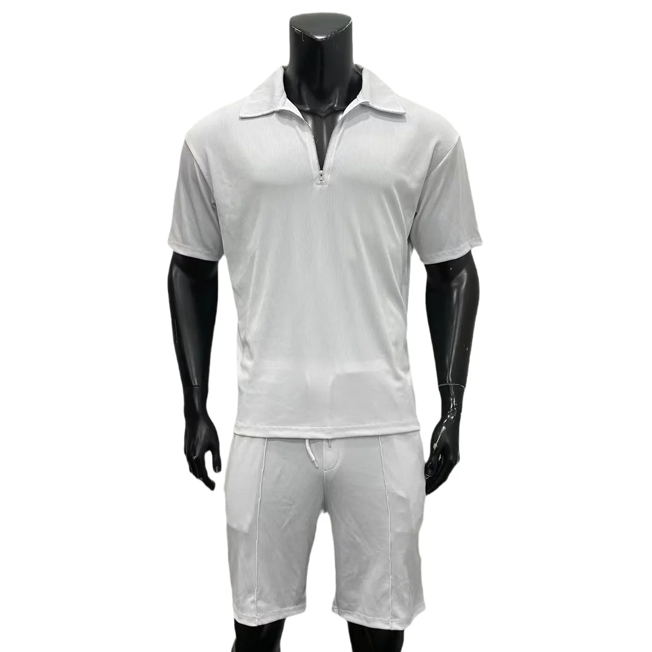 

Summer Men's Casual Zipper irt ort Sve orts Set Comfortable Cotton Blend Fabric Breathable for Outdoor Activities