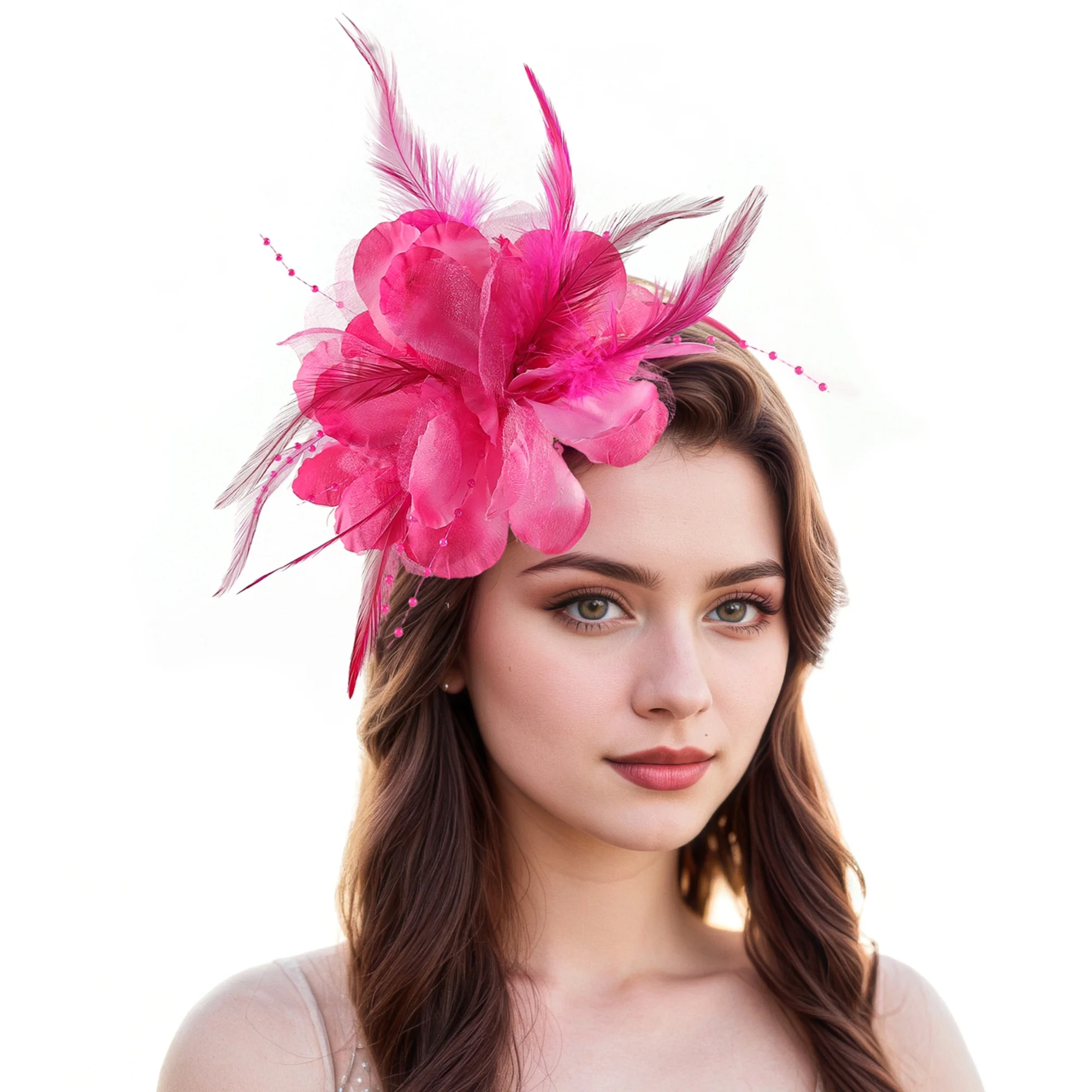 Unique Colorful Cocktail Feather Accessories Camouflage Party Elegant Beads Headband Beauty Flower Headdress for Women Ladies