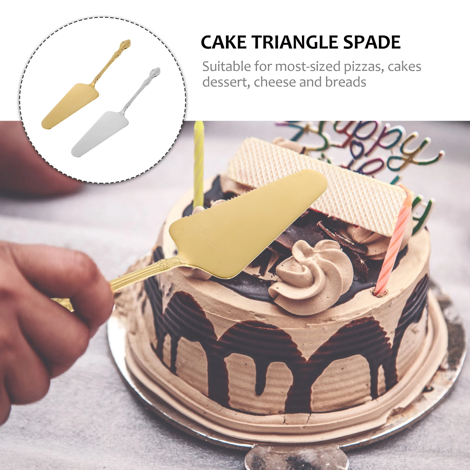 

2pcs Stainless Steel Cake Spatula Pizza Shovel Cheese Server Kitchen Baking Tool Ergonomic Handle Portable Home Cooking Utensil